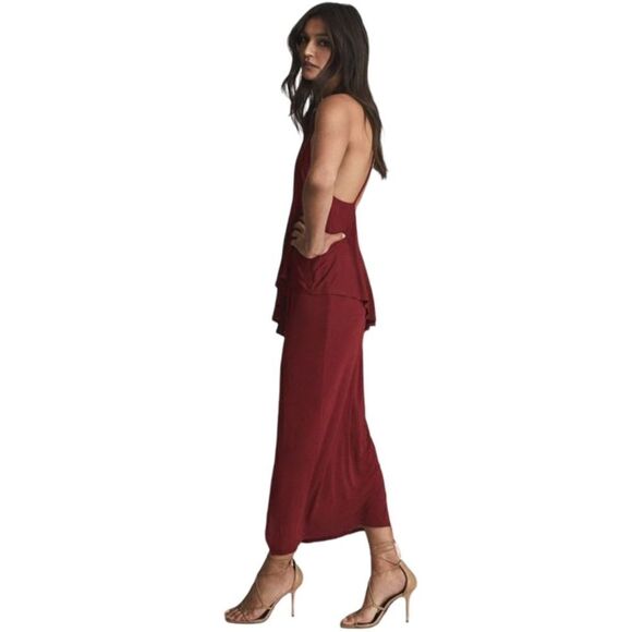 REISS | NWTs Xena Strappy Open Back Burgundy Wine Cocktail Dress Size 6 - Picture 3 of 4